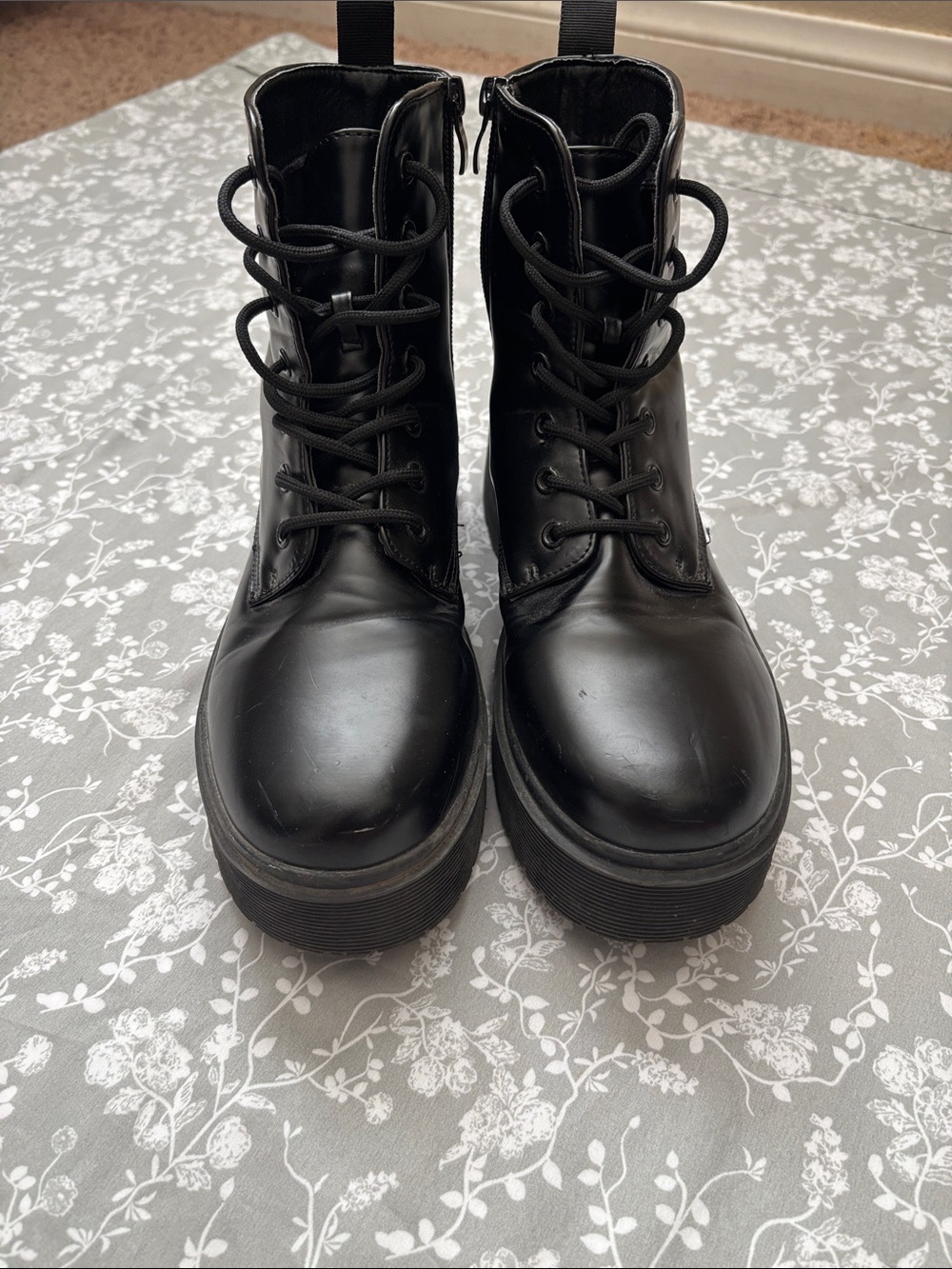 Forever 21 Black Platform Lace-Up Combat Boots